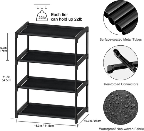 4 Tier Small Shoe Rack, Narrow Stackable Kids Toddler Adult Shoe Storage Organizer Shelf for Closet Floor Entryway Bedroom, Space Saver Shoe Rack ...