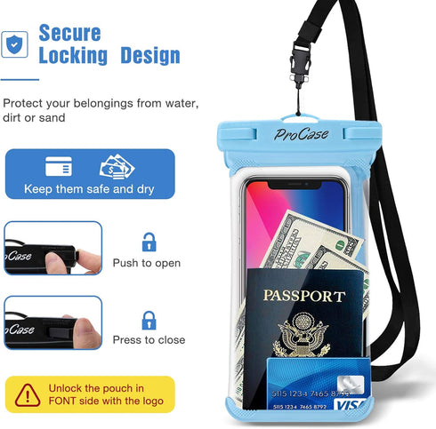 ProCase 2 Pack Waterproof Phone Pouch for Swimming, Underwater Phone Case Up to 7", Dry Bag for iPhone 15 14 13 Pro Max, Galaxy S24 S23 S22 Ultra ...