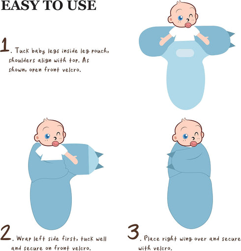 Baby Swaddle Blanket Adjustable Wrap 2 Pack, Ultra Soft Newborn Cotton Swaddles, 0-3 Months Boy and Girl (Blue/Gray)...