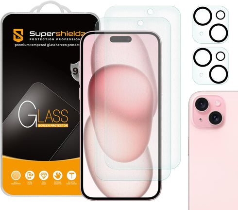 Supershieldz (2 Pack) Anti Glare (Matte) Tempered Glass Screen Protector Designed for iPhone 15 Plus (6.7 inch) + Camera Lens, Anti Fingerprint, A...