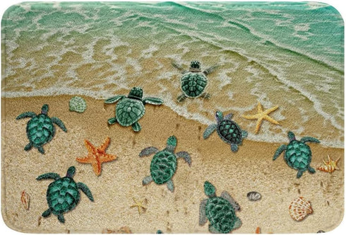 Sea Turtle Doormat Welcome Sea Waves Starfish Conch Coastal Funny Entryway Rugs Indoor Non Slip, Washable Entrance Mat Outdoor Door Mats for Kitch...