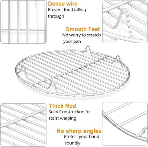 P&P CHEF Round Cooking Rack, 3 Pcs Stainless Steel Baking Cooling Steaming Grilling Rack, Fits Air Fryer/Stockpot/Pressure Cooker/Round Cake Pan, ...