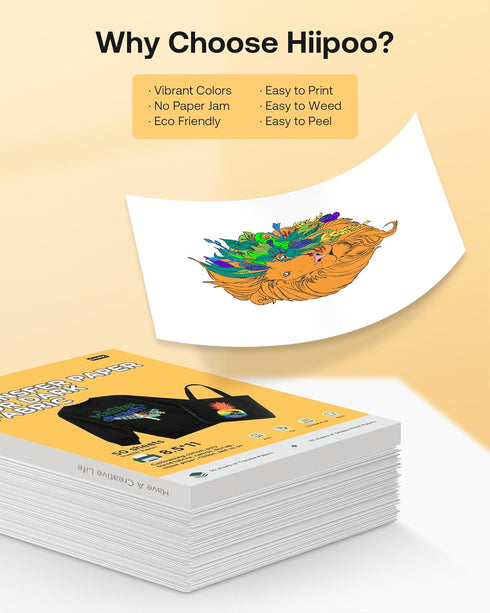 Hiipoo Heat Transfer Paper for T Shirts 25 Sheets, 8.5"x11" Printable Heat Transfer Vinyl for Inkjet Printer Iron on Transfers for Dark Fabric...