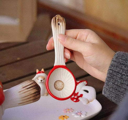 Mushroom Spoons - Asian Ceramic Soup Spoon Set of 2, Safety Ceramics - Use for Noodle, Dessert, Breakfast, Soup....