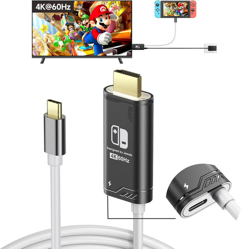JINGDU 4K@60Hz USB C to HDMI Cable for Nintendo Switch NS/OLED/Steam Deck/ROG Ally, 2m/6.6FT, Portable USB-C to HDMI Cord Replaces The Original Sw...