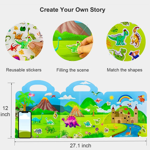 Reusable Sticker Books for Kids, Travel Removable Toddler Dinosaur Sticker Books for 3 4 5 Year Old Girls Boys Birthday Gifts Educational Learning...