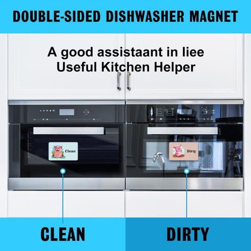 Cute Cartoon Animal Clean Dirty Dishwasher Magnet, Refrigerator Washing Machine Magnet Double Sided Kitchen Reversible Dish Washer Sign, Apartment...