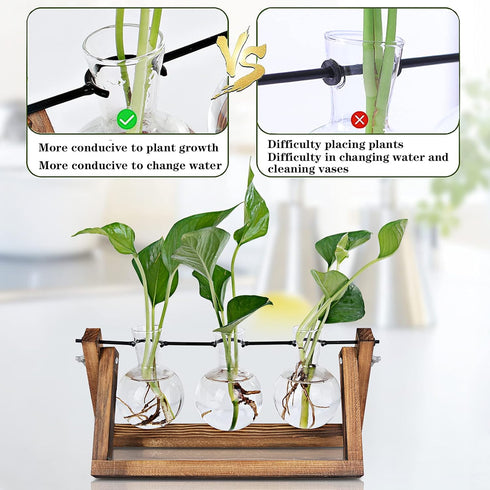 Plant Propagation Station, Plant Terrarium with Wooden Stand, Unique Gardening Birthday Gifts for Women Plant Lovers, Home Office Garden Decor Pla...