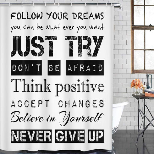 Emvency Black Positive Shower Curtain Quotes Inspirational Motivational Teen Follow Your Dreams Just Try Never Give Up Kids Boys Affirmation Water...