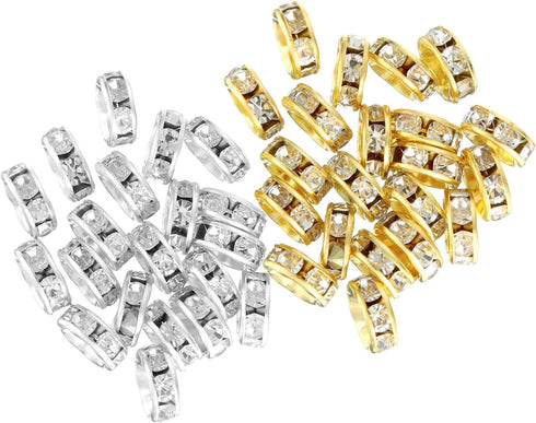 Bememo 200 Pieces 8mm Rondelle Beads Crystal Spacer Beads Loose Beads for Jewelry Bracelets Making (Golden and Silvery)...
