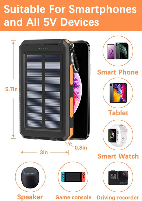 Solar Charger 20000mAh Power Bank Portable Solar Phone Charger, Camping Waterproof External Battery Charger for Cell Phone, 2 USB/LED Flashlight w...