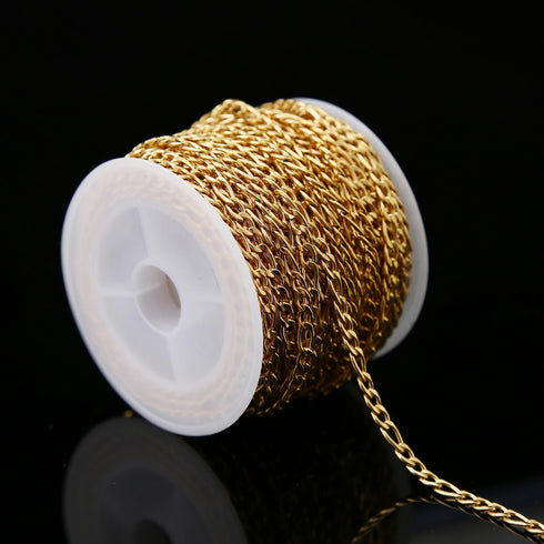 Shuaizhennuo Figaro Chain Link 32.8 Feet 304 Stainless Steel Bracelet Necklace Chain Spool in Bulk for DIY Men Women Jewelry Making with Lobster C...