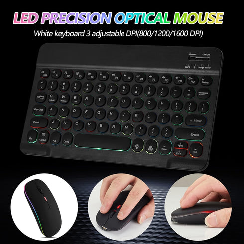 Ultra-Slim Bluetooth Keyboard and Mouse Portable Mini Wireless Keyboard Rechargeable 7-Color Backlit for Apple iPad iPhone Samsung Tablet iPhone S...