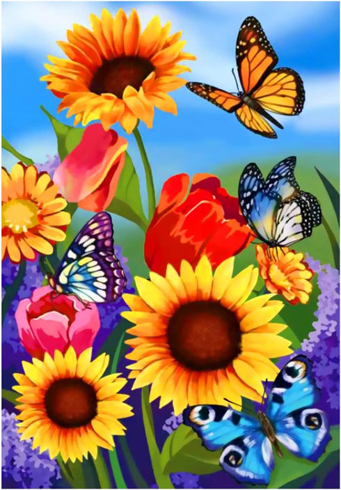 spring garden Flag 12x18 Double Sided Vertical, Small monarch Butterfly Floral Flower Welcome Garden Yard House Flags Outside Outdoor House sunflo...
