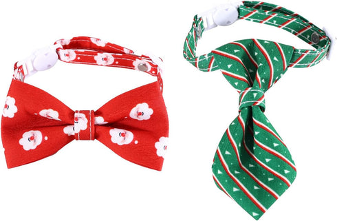 Pet Christmas Bow Tie Necktie, 2pcs Xmas Scarf Collar Bow Tie for Cats and Dogs, Adjustable Pet Towel Bibs, Cat Bow Ties for Dressing Christmas Pa...