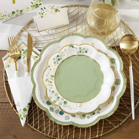 Kate Aspen Sage Green Party Decorations, Eucalyptus Floral Print 7 in. Decorative Premium Paper Plates (350 GSM weight -Set of 16) - Perfect for G...