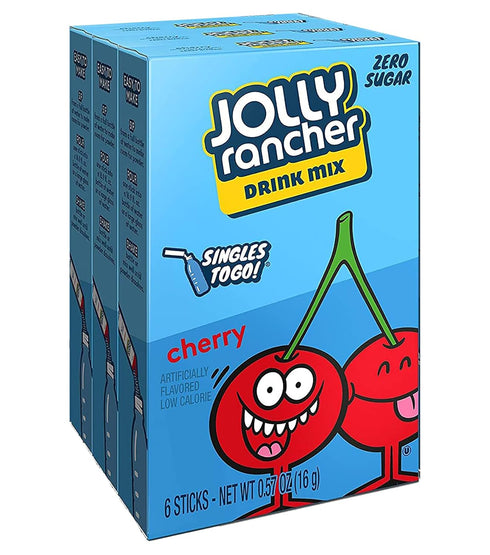 Jolly Rancher CHERRY Singles to Go 3 Boxes of 6 Packets Each...