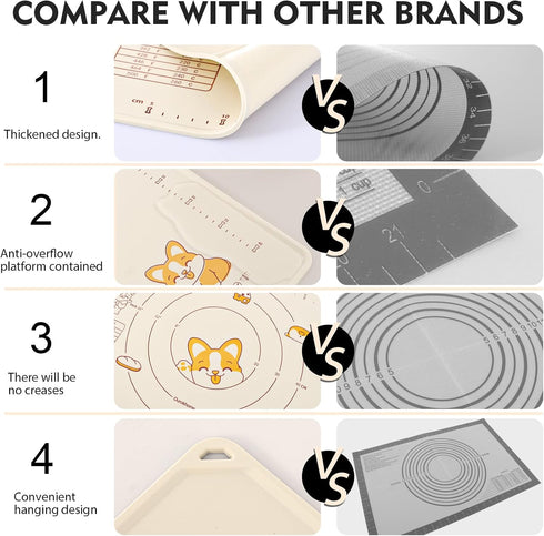 Ourokhome Silicone Baking Mat with Dough Cutter, 20'' X 16" Extra Thick Kneading Rolling mat with Measurement and Conversion Chart for Pastry, Pas...