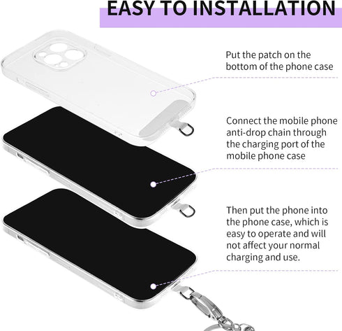 8Pcs Phone Lanyard Patch, Universal Cell Phone Fabric Canvas Patch Pad Sticker Anti-Lost Attachment Hanging Metal Ring Replacement for Smartphone ...