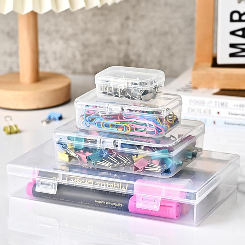 7 Pack Mixed Sizes Rectangular Mini Plastic Containers Clear Plastic Storage Boxes with Hinged Lids Empty Beads Organizers for Small Items Art Cra...