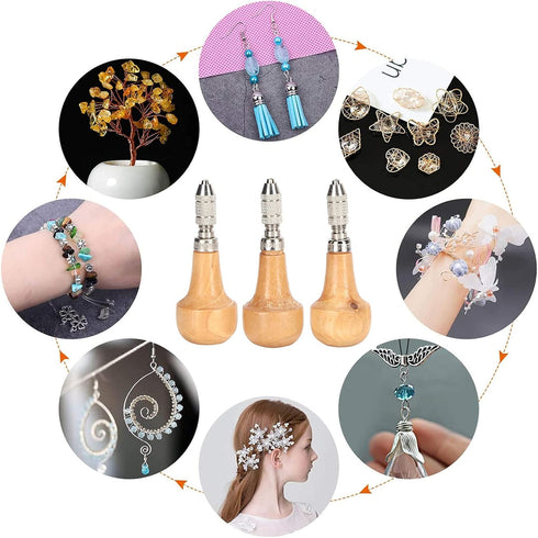 3 Set Pin Vise Chuck, Wooden Handle Pin Vise Set Chuck Pin Tong Vise Jewelry Production Making Tool...