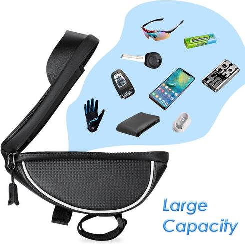 Waterproof Bicycle Storage Bags Reflective Phone Mount Top Tube Bag Bike Phone Case Holder Accessories Cycling Pouch Compatible with iPhone 15,14,...
