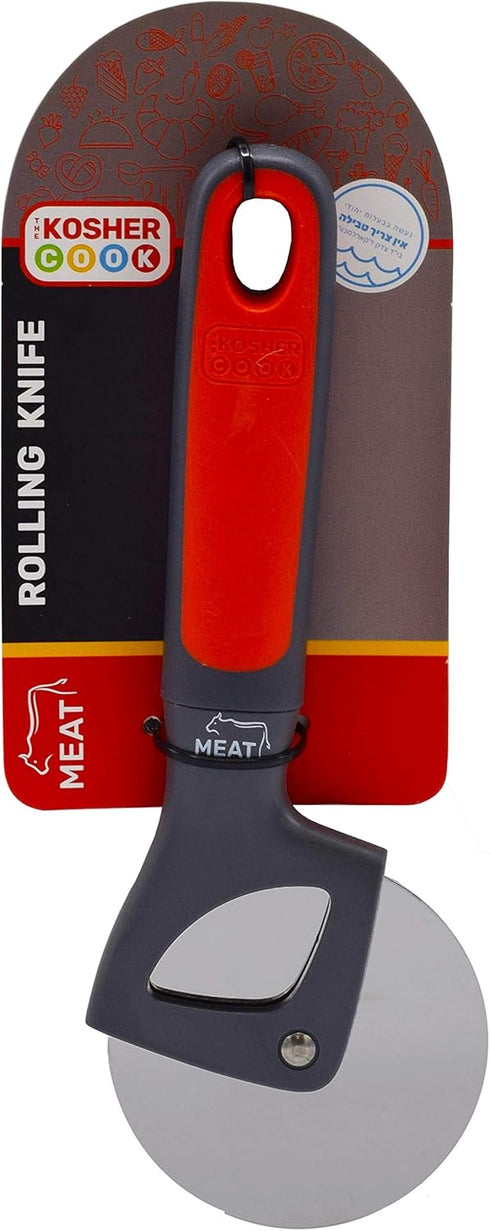 Meat Red Pizza Wheel – Ultra Sharp Rolling Knife, Stainless steel Cutter – Long Silicone Handle, Comfortable Grip – Color Coded Home and Kitchen A...
