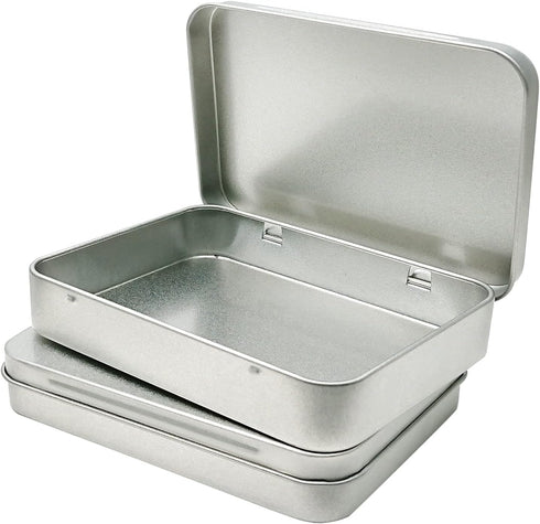 2 Pcs Metal Box Kit - Hinged Portable Storage Boxes 4.5x3.3x0.9 inch, Silver with Lid...