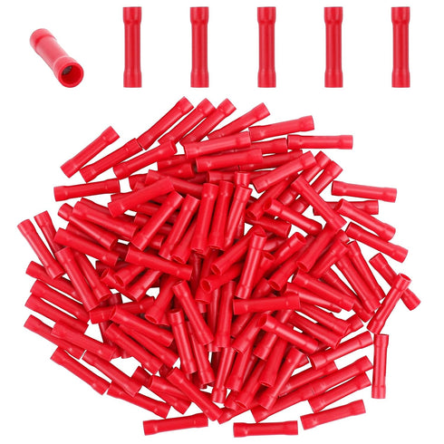 120pcs Red Butt Splice Crimp Connectors, (22-16) AWG Insulated Electrical Wire Crimp Connectors, Butt Splice Terminals, 12-10 Gauge Red Butt Conne...