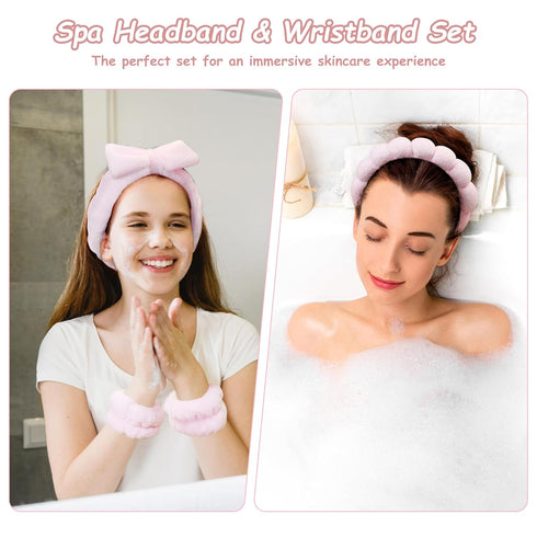 Spa Headband for Washing Face, Skincare Headbands and Wrist bands Set, Terry Cloth Makeup Headband, Puffy Anti-Slip Face Wash Headbands for Women ...