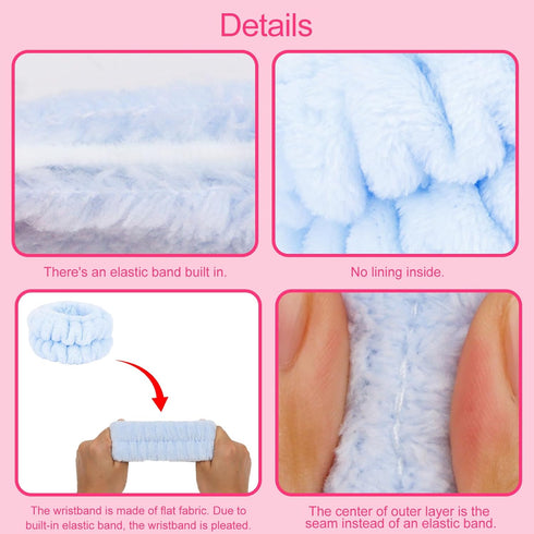 Wecoe Pink Blue Spa Headband And Wristband Set Skincare Headband For Washing Face Hair Claw Clips For Thick Hair Cute Puffy Sponge Bubble Makeup H...