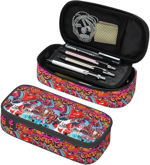 Graffiti Wall, Hip Hop Art Large Pencil Case With Zipper Compartments Stationery Pencil Bag For Kids Teens Students School Supplies...