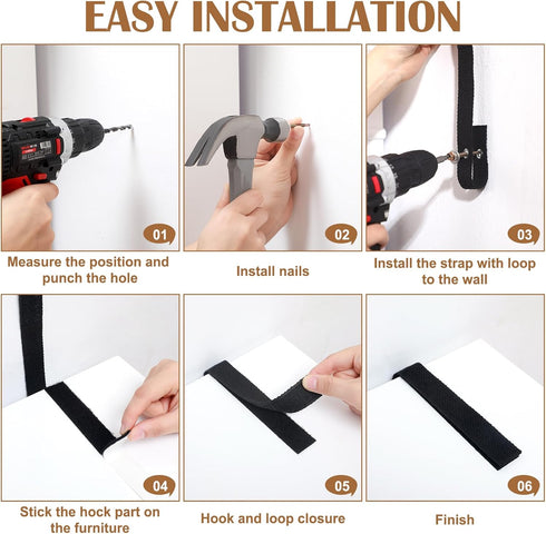 6 Sets Anti Tip Furniture Straps Furniture Anchors Furniture Wall Anchor Straps for Baby Pet Proofing 500 Pound Nylon Strap Furniture Anchor for H...