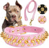 Epesiri Golden Spike Collar for dogs, Gold Spiked Dog Collar, Durable PU Leather Studded Dog Collar with Leash, Funny Mushrooms Rivet Small Puppy ...