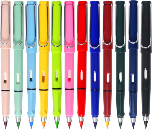 12Pack Forever Pencils for Kids Writing, Infinity Pencil Cute Inkless Everlasting Pencil with Eraser for Sketching (Black+Multicolor)...