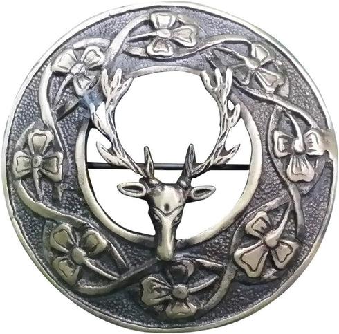 AAR Men,s Scottish Stag Head Kilt Brooch Fly Plaid Antique Finish 3" (7cm) Diameter S...