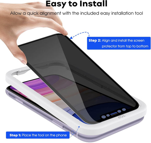 JETech 4 Way 360° Privacy Screen Protector for iPhone 11/iPhone XR 6.1-Inch, Anti-Spy Full Coverage Tempered Glass Film with Easy Installation Too...