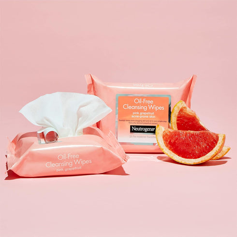 Neutrogena Oil Free Facial Cleansing Makeup Wipes with Pink Grapefruit, Disposable Acne Face Towelettes to Remove Dirt, Oil, and Makeup for Acne P...