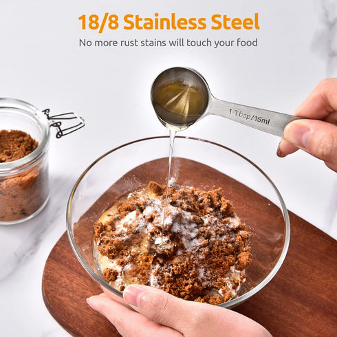 U-Taste Teaspoon Tablespoon Measuring Spoons: 18/8 Stainless Steel Measure Scoop Set of 5, 1/4 TSP, 1/2 TSP, 1 TSP, 1/2 TBSP & 1 TBSP, Metal Kitch...