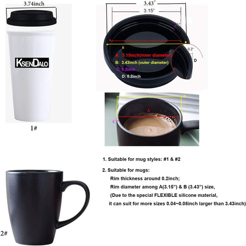 Coffee Mug Lids, KSENDALO Thicker Eco Reusable Silicone Travel Mug Lids(3.15"Inner Diameter,3.43"Outer Diameter), Silicone Cup Cover Set,Mix-color...