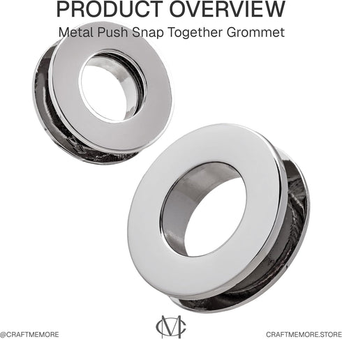 CRAFTMEMORE Metal Push Snap Together Grommet Flat Surface Snap Rings Eyelet O-Rings Purse Loop Easy Installation Pack of 4 (17mm (11/16"), Silver)...