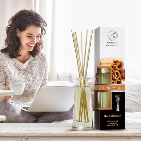 Reed Diffuser Cinnamon 3.4 Fl Oz(100ml) - Room Diffuser with Cinnamon Essential Oil - Home Fragrance - Aromatherapy Air Freshener - Oil Diffuser -...