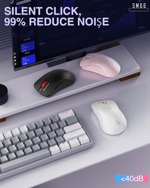 SM66 White Silent Dual Mode Bluetooth/2.4GHz Wireless Mouse, Adjustable 4200 DPI,Rechargeable Computer Mouse Wireless Office Mouse for PC Mac Lapt...