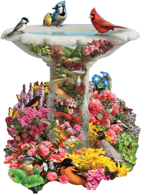 Bits and Pieces - 750 Piece Shaped Puzzle - Garden Birdbath, Busy Bird Fountain - by Artist Alan Giana - 750 pc Jigsaw...