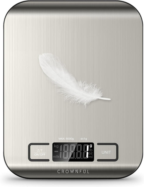CROWNFUL Food Scale, 11 lb Digital Kitchen Scales with Built-in Coin Battery, Weight Ounces and Grams for Cooking and Baking, 6 Units with Tare Fu...