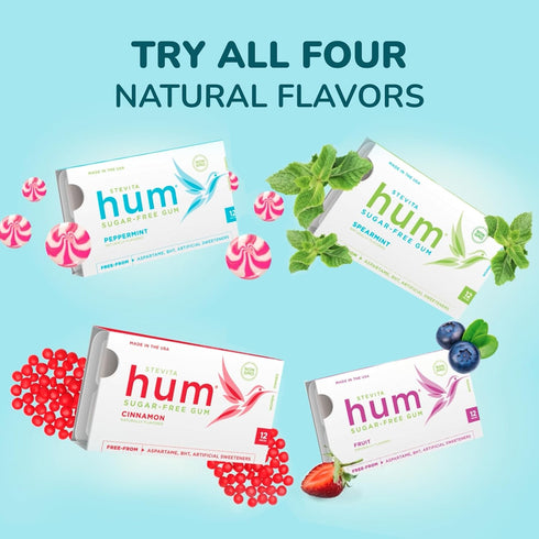 Stevita Hum, Cinnamon - Sugar-Free Gum - 12 Pieces, Pack of 12 - Supports Oral Health -, Non-GMO, Vegetarian, Keto, Gluten Free - 72 Total Serving...