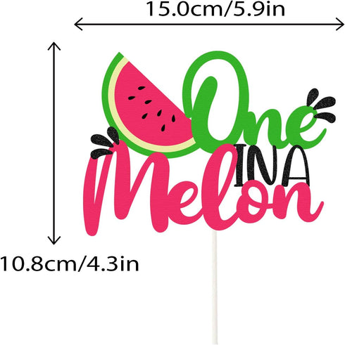 One in a Melon Cake Topper Glitter Watermelon cake Topper Watermelon Themed Kids Party Supplies Decorations for Baby Shower,1st Birthday Party Cak...