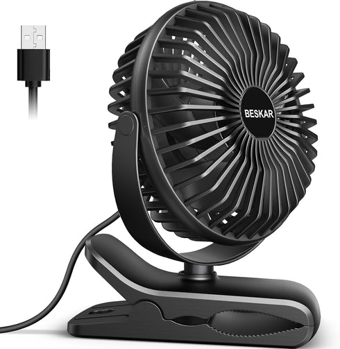 BESKAR Small Clip on Fan, 3 Speeds USB Fan with Strong Airflow, Clip & Desk Fan USB Plug in with Sturdy Clamp - Ultra Quiet operation for Office D...