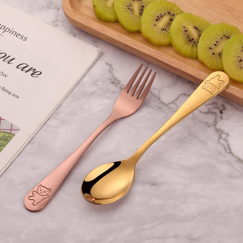 Kids Silverware Set, Poylim Children's Flatware,Safe Toddler Utensils, 5 Child Forks and 5 Child Spoons...
