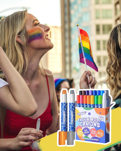 Rainbow Colors Face Painting Kits- 16 Colors Twistable Face Paint Marker Sticks with 2 Brushes, LGBT Washable Face Paint Crayons Kit, Birthday, Pr...